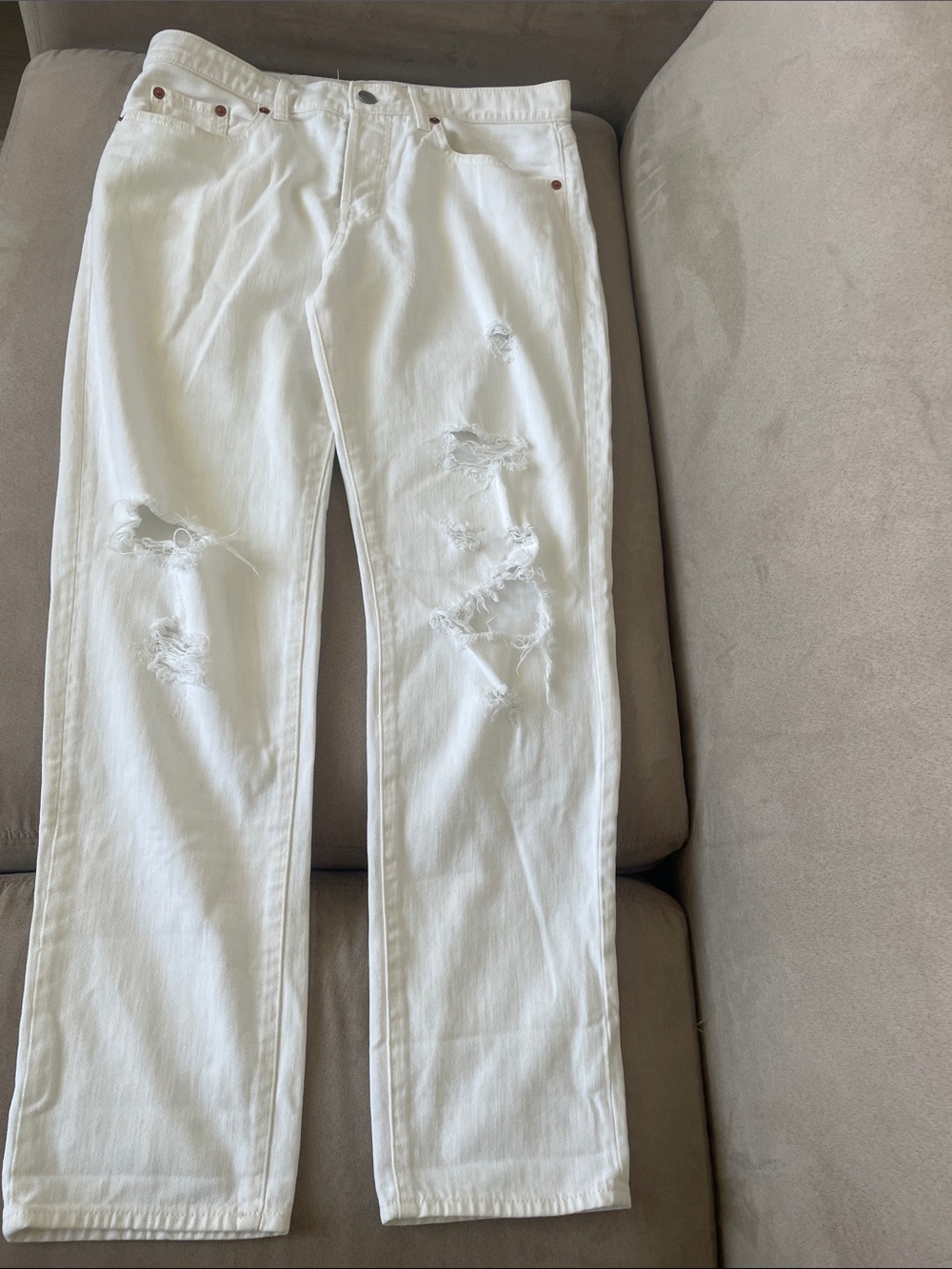 GAP White Distressed Straight Leg Jeans
